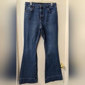 Boden Blue High Rise Flare Leg Denim Jeans Size 12 Long
